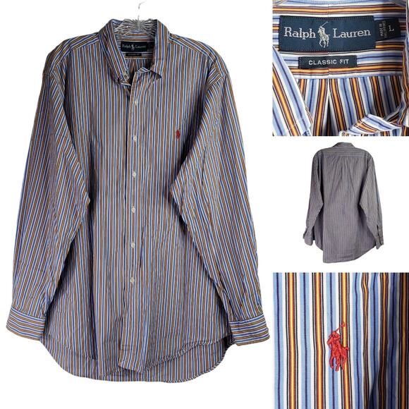 Polo Ralph Lauren Shirt Oxford Mens Large Multicolor Stripe LS Button Down - Picture 1 of 10